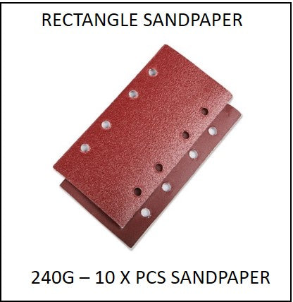 61865-240G-RS - 10 X 240G Rectangle Sandpaper to suit 220W 3 in 1 Multi Purpose Sander